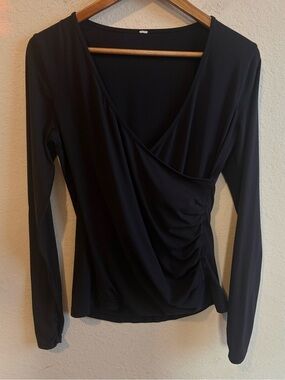 Lululemon Faux Wrap Ruched Top Black Long Sleeve Size 4